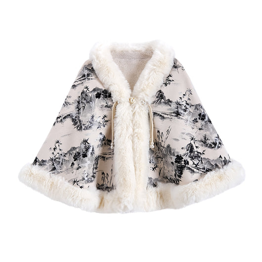 Poncho Étnico Invierno con Cuello de Pelaje Grande - Oferta Especial
