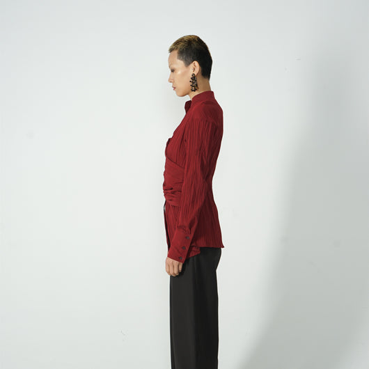 Blusa Larga con Cuello V y Cintura Fruncida Irregular - Image 7