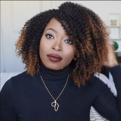 Peluca Rizada Corta Sintética Negro Marrón Cabello Afro Rizos Pequeños - Image 4