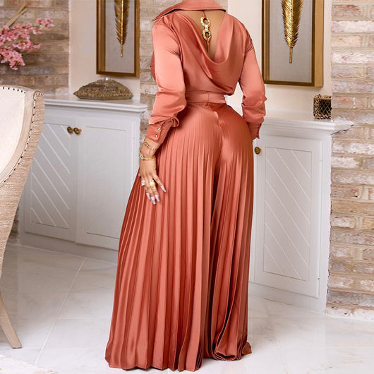 Conjunto Casual Elegante: Camisa Backless Slim Fit y Pantalón Plisado Pierna Ancha - Image 9