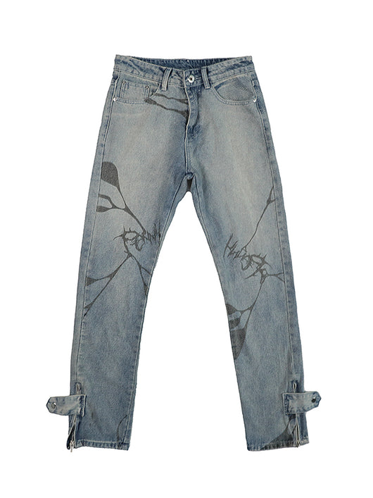 Jeans Rectos con Estampado de Espinas y Detalles Desgastados - Image 2