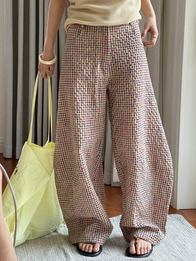 Pantalones de Lino Ancho Cuadros Mujer - Cómodos y Transpirables - Image 18