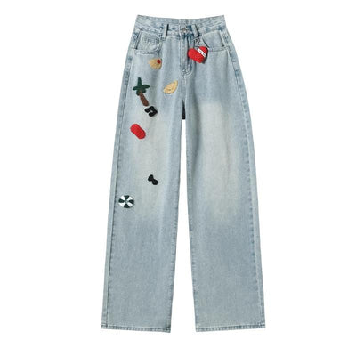 Pantalones Jeans Rectos Cintura Alta con Bordados para Mujer - Image 20