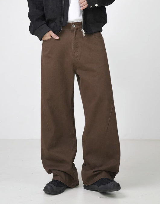 Pantalones Rectos de Algodón Lavado Estilo Retro en Marrón - Image 8