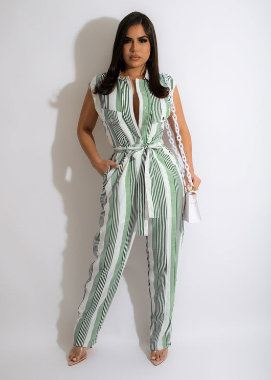 Jumpsuit para Mujer con Estampado de Rayas y Bloques de Color - Image 8