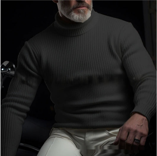Suéter Cuello Alto Liso de Manga Larga para Hombre - Image 9