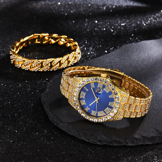 Reloj de Cuarzo con Banda de Acero y Diamantes Completos con Calendario - Image 6