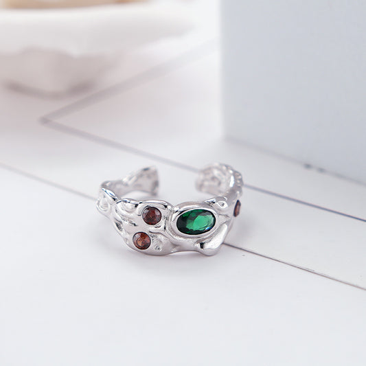 Anillo de Plata S925 con Piedra Gema Irregular para Mujer