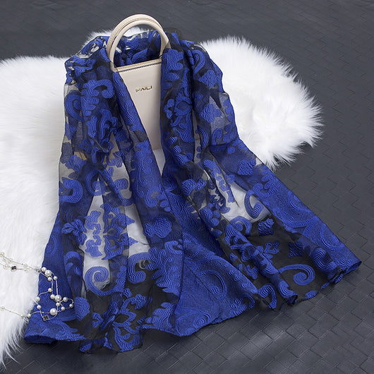 Pañuelo de Seda Estampado Flores Huecas - Diseño Elegante y Versátil - Image 48
