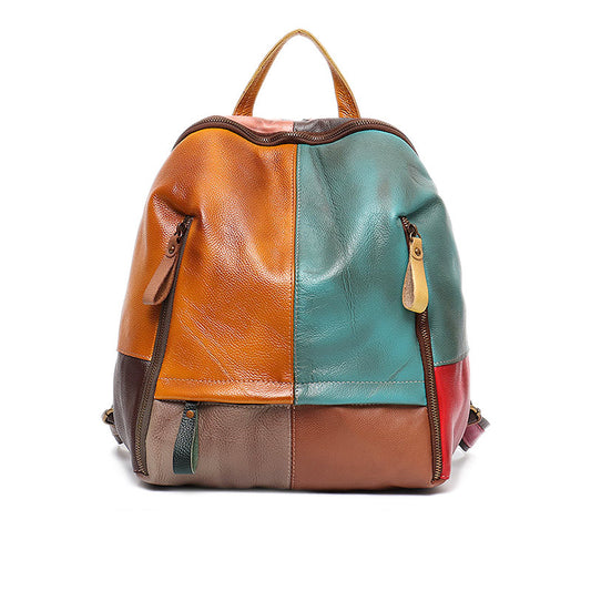 Mochila Cómoda con Paneles de Contraste en Cuero