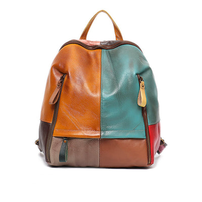Mochila Cómoda con Paneles de Contraste en Cuero
