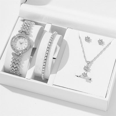 Conjunto de Reloj Collar Aretes Pulsera y Anillo de Aleación Cuarzo para Mujer - Image 4