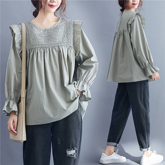 Blusa Suelta de Manga Larga con Encaje y Volantes - Image 11