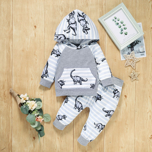 Conjunto de Pijama Infantil con Estampado de Dinosaurios y Capucha