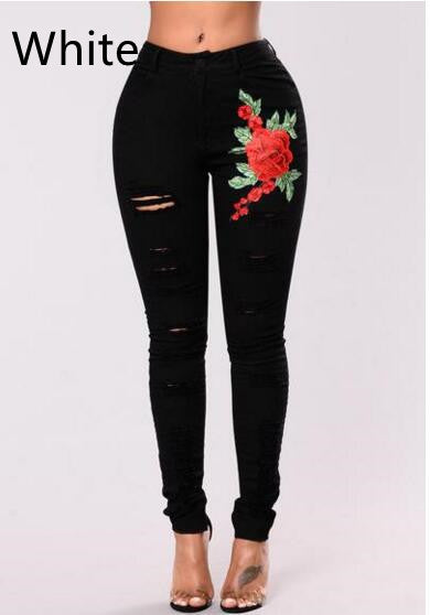 Pantalones Vaqueros Negros con Rotos y Bordados para Mujer - Image 4