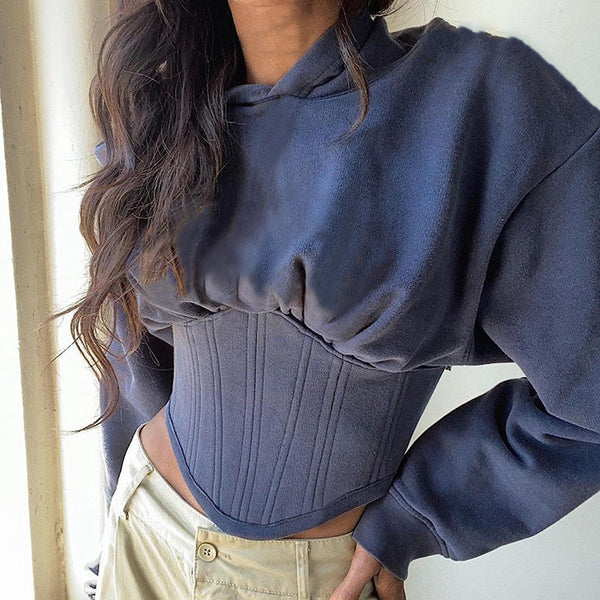 Sudadera con Capucha Tipo Corset Espina de Pescado para Mujer