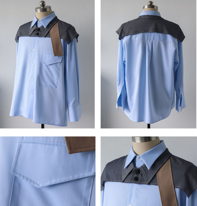 Camisa de Trabajo Azul Claro con Contraste de Dos Capas para Hombre - Image 11