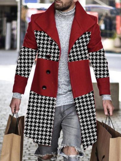 Abrigo de Lana para Hombre con Patchwork Estampado y Contraste