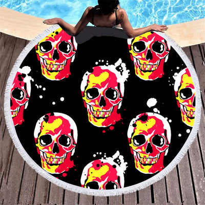 Toalla de Playa Redonda con Estampado Calavera y Borla - Image 11