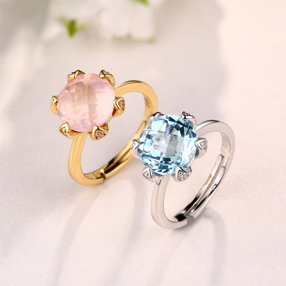 Anillo de Loto con Piedra Hibisco y Incrustaciones de Gemas