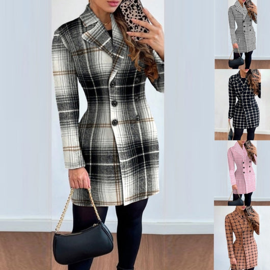 Abrigo Impreso Doble Botonadura Cuello de Traje para Mujer