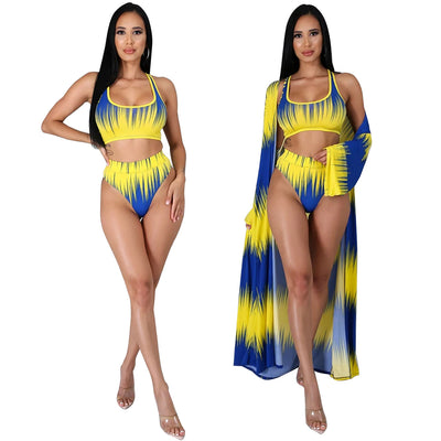 Bikini de Tres Piezas con Estampado y Triángulo Dividido - Image 4