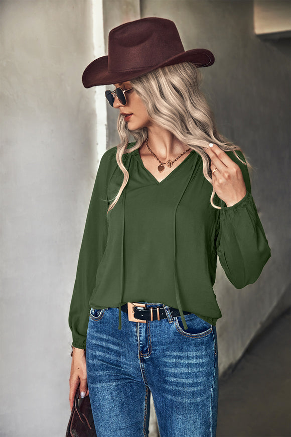 Blusa Escote V Manga Larga Color Liso - Diseño Elegante y Versátil