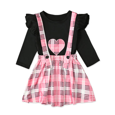 Conjunto Infantil Blusa Cuadrille Manga Larga con Falda Tipo Peto - Image 10