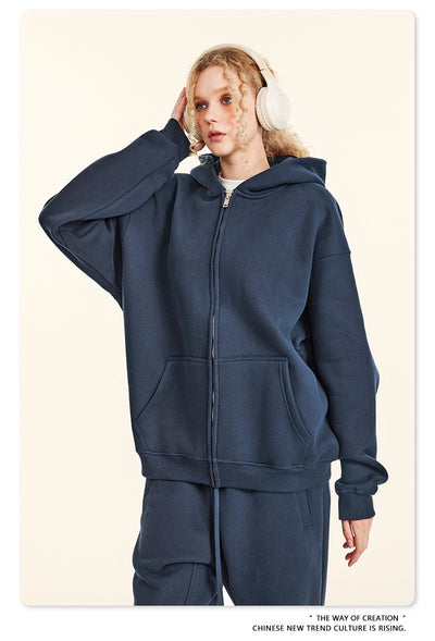 Sudadera con Capucha Polar de Colores Sólidos Holgada y Cómoda para Deportes - Image 28