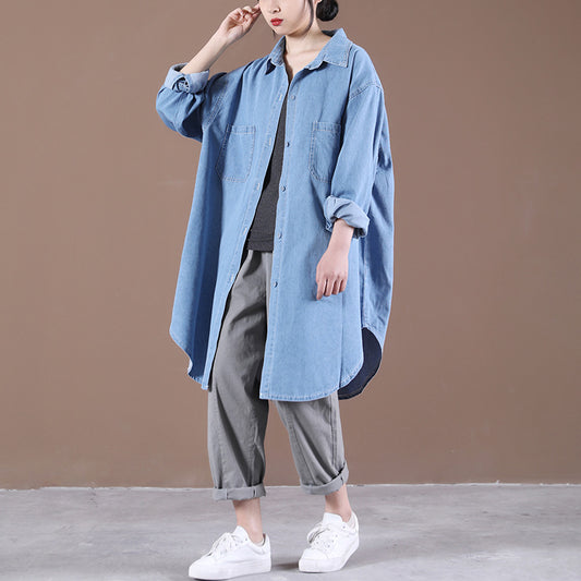 Vestido Camisero Denim Estampado Largo
