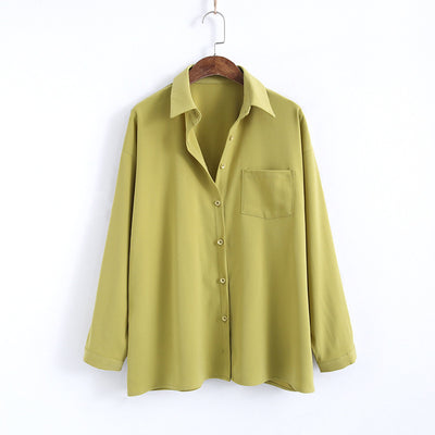 Blusa Holgada de Lino Solapa Manga Larga Color Sólido - Image 11