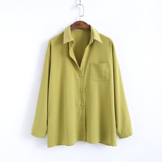 Blusa Holgada de Lino Solapa Manga Larga Color Sólido - Image 11