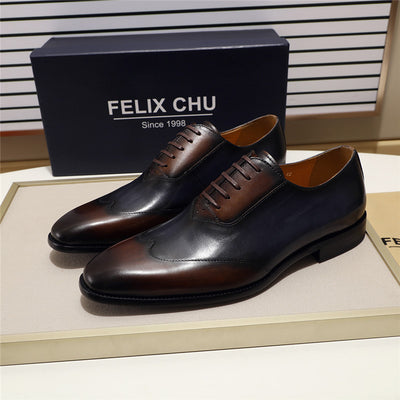 Zapatos Oxford Wingtip de Cuero para Hombre con Punta Bicolor - Image 8
