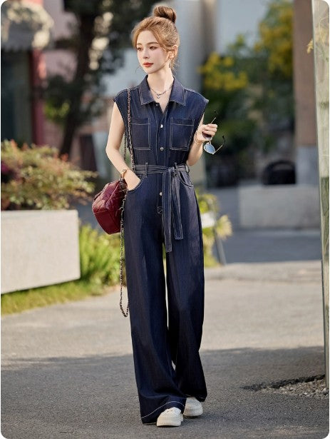 Jumpsuit Denim Ajustado sin Mangas en Tencel para Mujer - Image 11