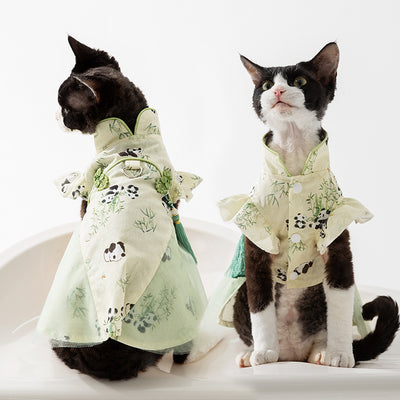 Falda Pareja Estilo Chino Panda y Bambú para Gatos Sin Pelo