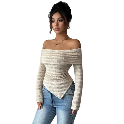 Blusa Larga de Hombros Descubiertos en Tono Damasco Suave - Image 4