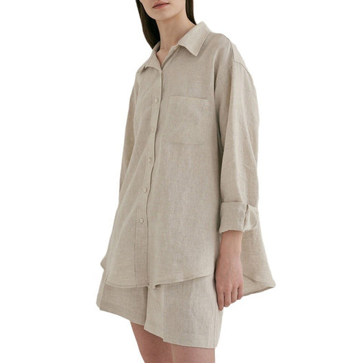 Conjunto de Lino para Mujer: Camisa y Shorts Sueltos - Image 5