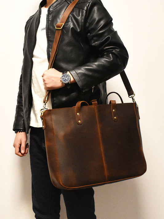 Bolso Grande de Cuero Crazy Horse Vintage con Capacidad Máxima
