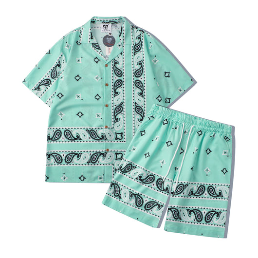 Conjunto Casual Hombre Camisa y Shorts Estampado Flor de Marañón Verde - Image 9