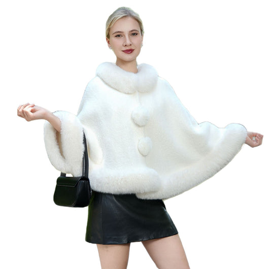 Capa Cardigan de Piel Blanca con Cuello de Peluche Estilo Inverness - Image 5