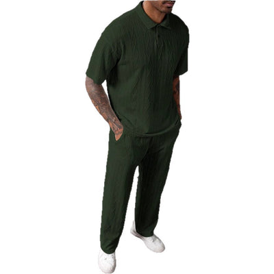 Conjunto Polo Jacquard Texturizado para Hombre - Pantalón Corto Casual dos Piezas - Image 5