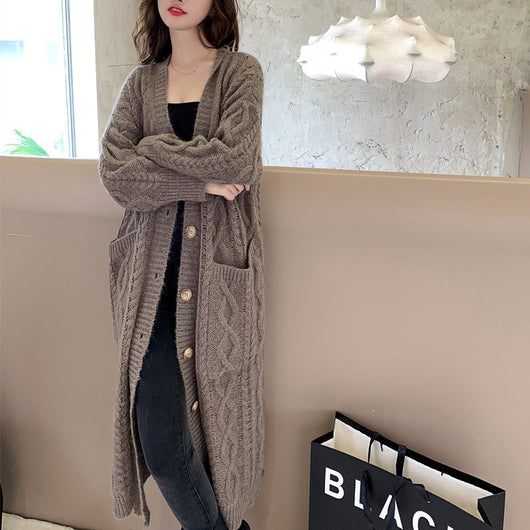 Cardigan Tejido Mohair Retro Holgado Mujer - Abrigo Lana Medio Largo - Image 27