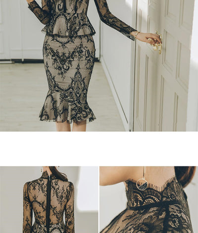 Vestido Elegante de Encaje con Efecto Dos Piezas y Falda Cola de Pez - Image 7