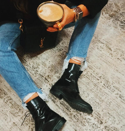 Botas Casuales Mujer Tacón Bajo Grueso Cordones Delanteros Talla 34-43 - Image 11