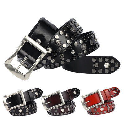 Cinturón de Cuero Genuino Punk con Calavera y Remaches - Hebilla Japonesa Estilo Europeo - Image 4