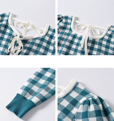Blusa Tejida de Manga Larga a Cuadros con Moño Elegante - Image 6