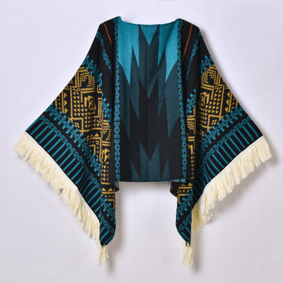 Poncho Denim Estilo Western con Flecos - Abrigo Cálido Unisex para Exteriores - Image 10