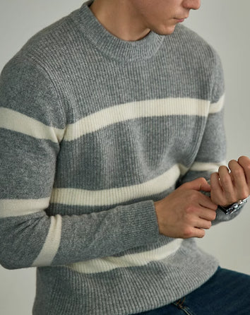 Suéter de Lana Pura para Hombre con Rayas Contraste - Calidez y Estilo - Image 5