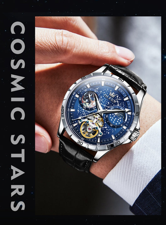 Reloj Mecánico Hueco Cielo Estrellado para Hombre Negocios Impermeable - Image 15