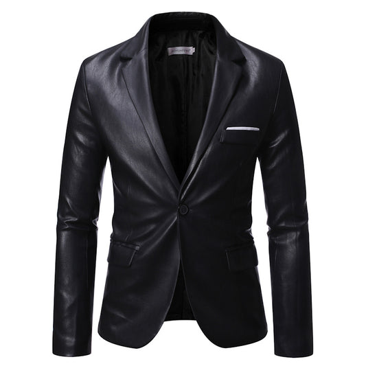 Blazer de Cuero PU con Un Botón para Hombre Tallas Grandes